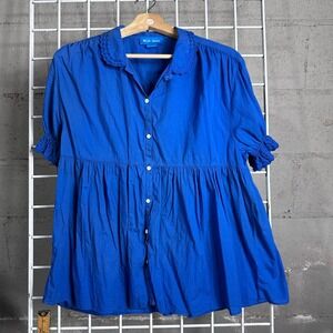M.i.h Jeans Blue Babydoll Top Lace Collar Cottagecore Size M preppy feminine